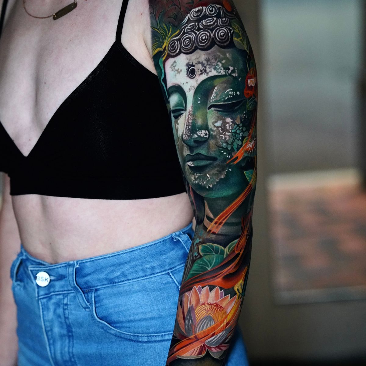 Healed Buddha sleeve by Frank Tattoo Arts at All Star Tattoo Convention Miami 2023
